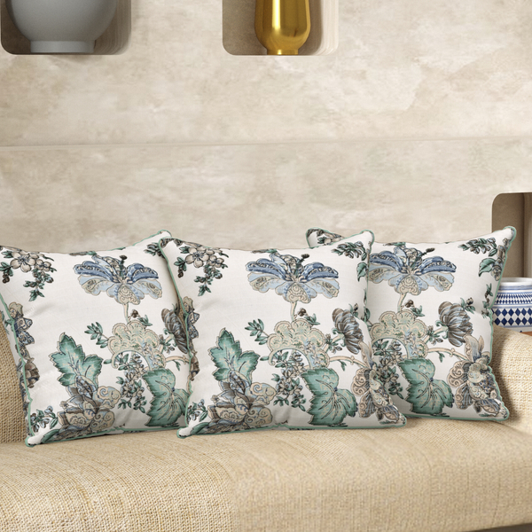 Floral Green Anokhi Cotton Cushion Covers - 16x16 Inches