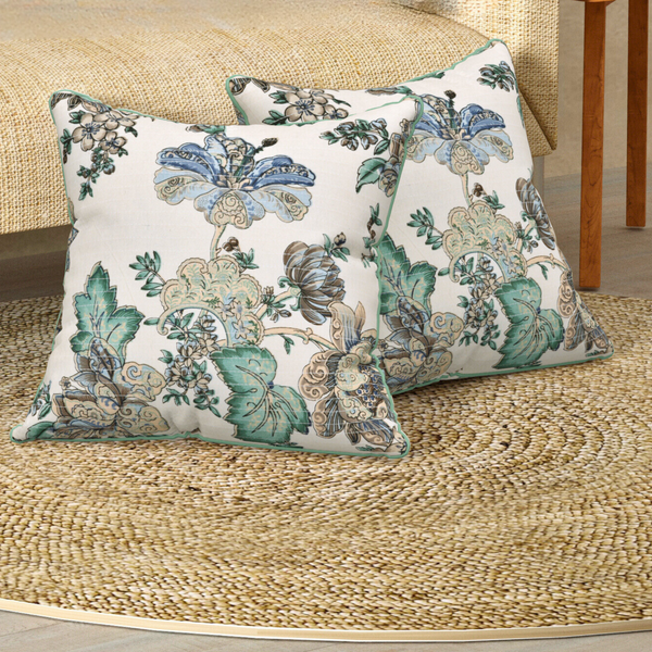 Floral Green Anokhi Cotton Cushion Covers - 16x16 Inches