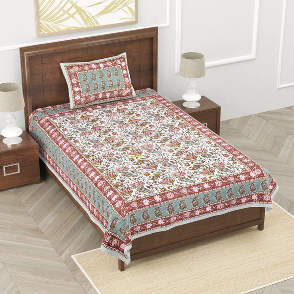 Aisha Ethnic Floral Bedsheet - Grey - EasyGoods India