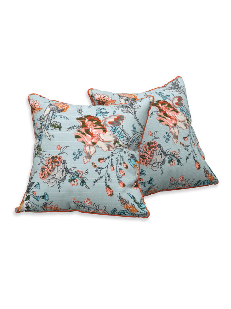 Aqua Blue Anokhi Cotton Cushion Covers - 16x16 Inches