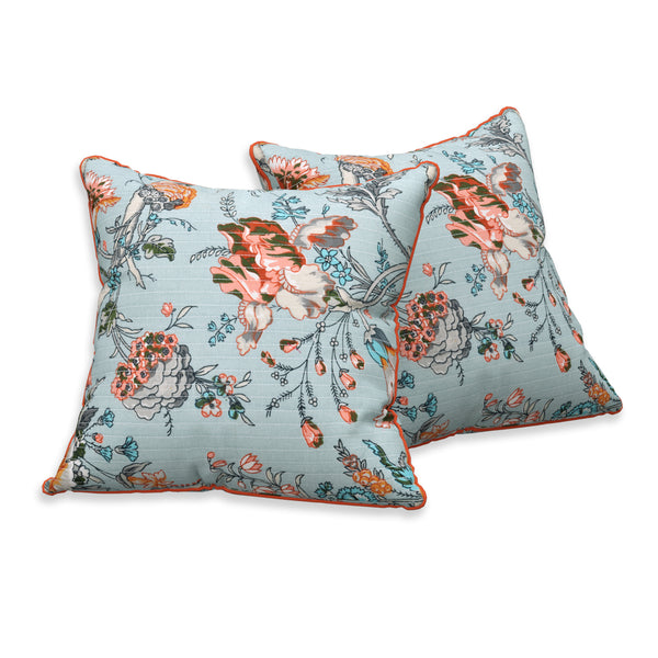 Aqua Blue Anokhi Cotton Cushion Covers - 16x16 Inches