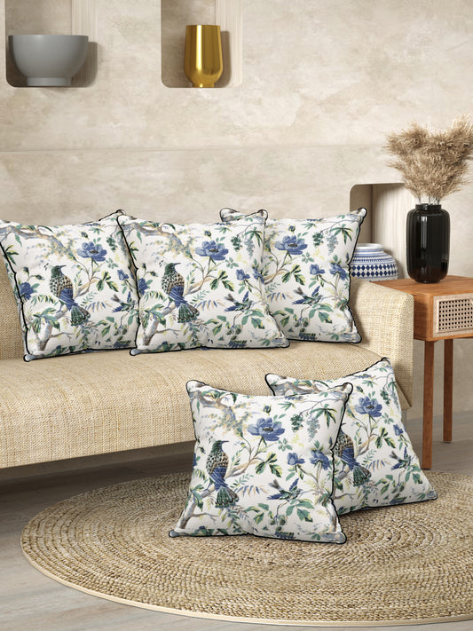 Bird Blue Anokhi Cotton Cushion Covers - 16x16 Inches