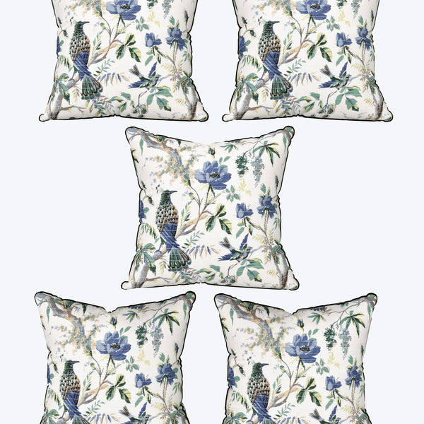 Bird Blue Anokhi Cotton Cushion Covers - 16x16 Inches