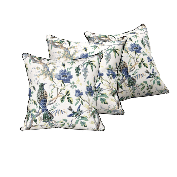 Bird Blue Anokhi Cotton Cushion Covers - 16x16 Inches