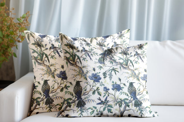 Bird Blue Anokhi Cotton Cushion Covers - 16x16 Inches