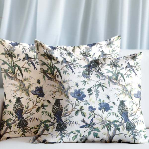 Bird Blue Anokhi Cotton Cushion Covers - 16x16 Inches