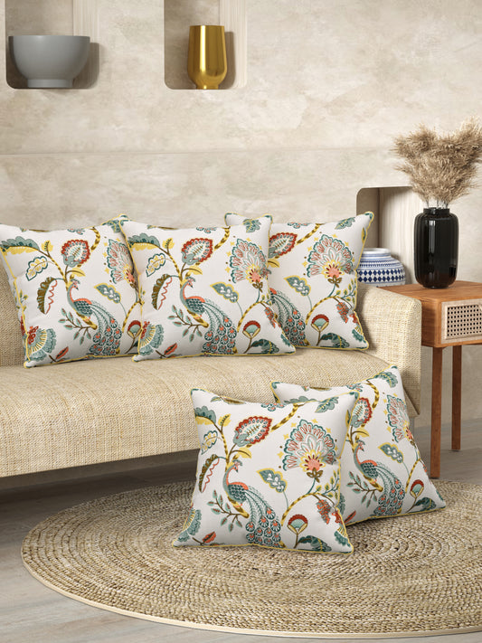 Peacock Gold Anokhi Cotton Cushion Covers - 16x16 Inches