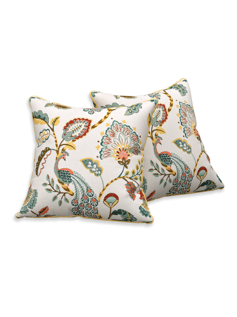 EasyGoods® 240 TC Pure Cotton Cushion Covers, (16x16 Inch) Jaipuri Anokhi Floral Prints, Premium Sofa and Bedroom Decor Accessories (Peacock Gold)