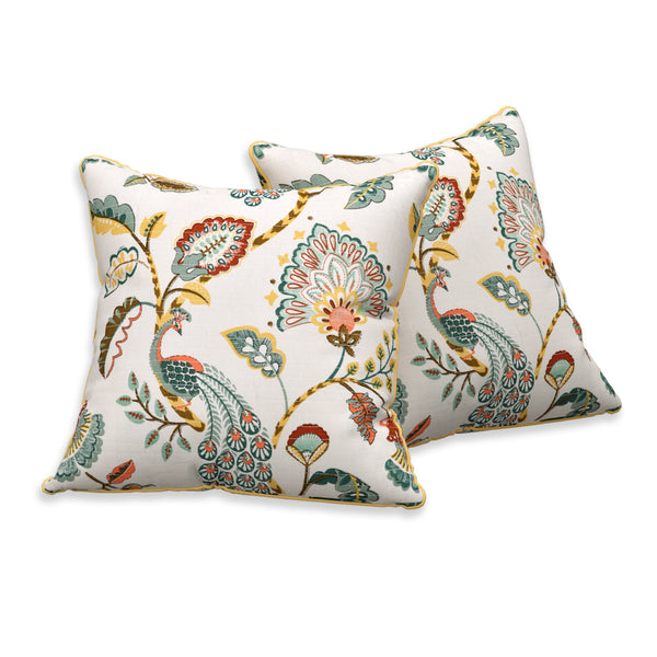 EasyGoods® 240 TC Pure Cotton Cushion Covers, (16x16 Inch) Jaipuri Anokhi Floral Prints, Premium Sofa and Bedroom Decor Accessories (Peacock Gold)