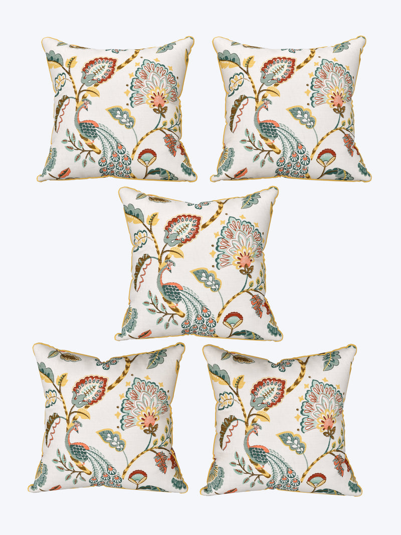 EasyGoods® 240 TC Pure Cotton Cushion Covers, (16x16 Inch) Jaipuri Anokhi Floral Prints, Premium Sofa and Bedroom Decor Accessories (Peacock Gold)