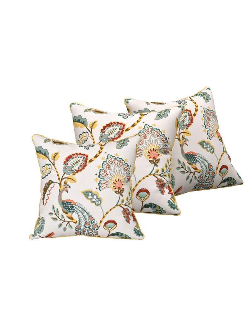 EasyGoods® 240 TC Pure Cotton Cushion Covers, (16x16 Inch) Jaipuri Anokhi Floral Prints, Premium Sofa and Bedroom Decor Accessories (Peacock Gold)