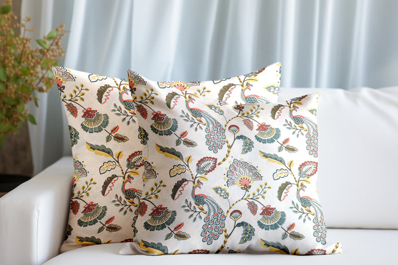 EasyGoods® 240 TC Pure Cotton Cushion Covers, (16x16 Inch) Jaipuri Anokhi Floral Prints, Premium Sofa and Bedroom Decor Accessories (Peacock Gold)