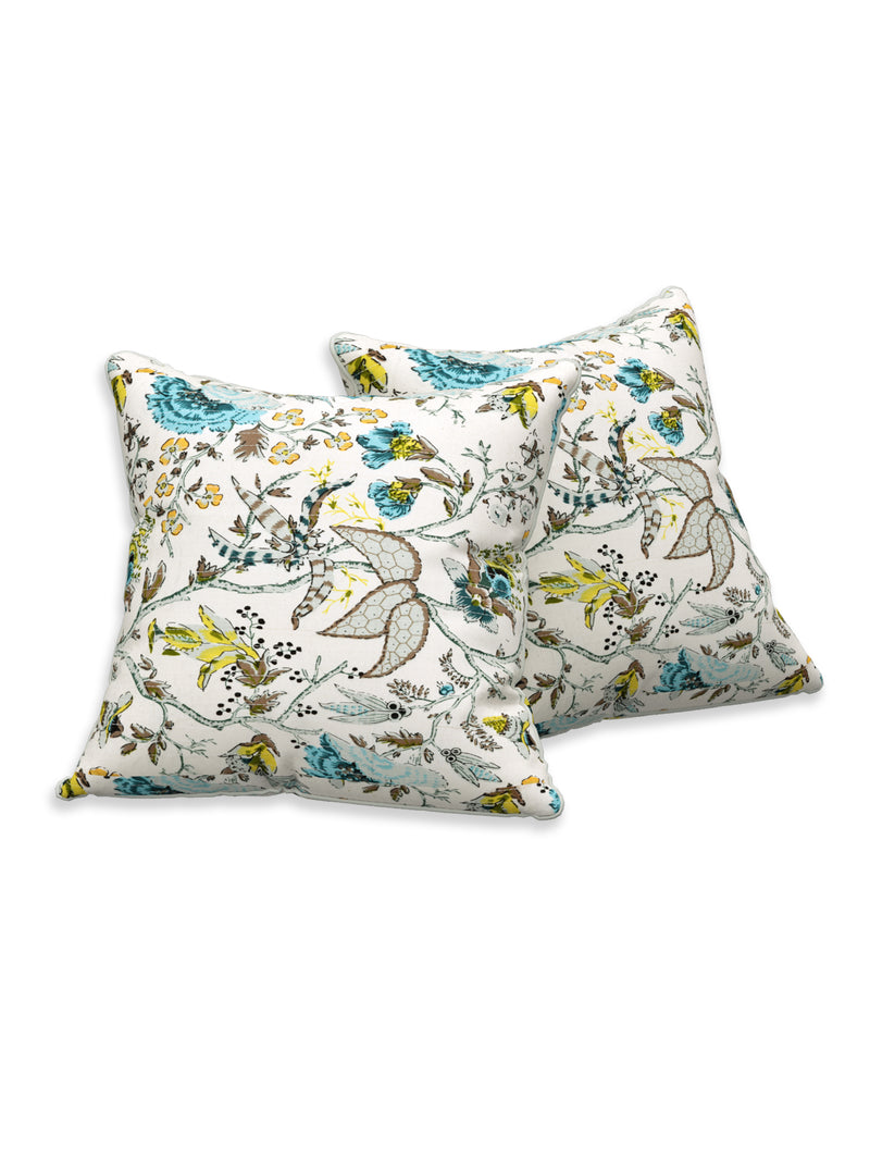 EasyGoods® 240 TC Pure Cotton Cushion Covers, (16x16 Inch) Jaipuri Anokhi Floral Prints, Premium Sofa and Bedroom Decor Accessories (Botonique Blue)