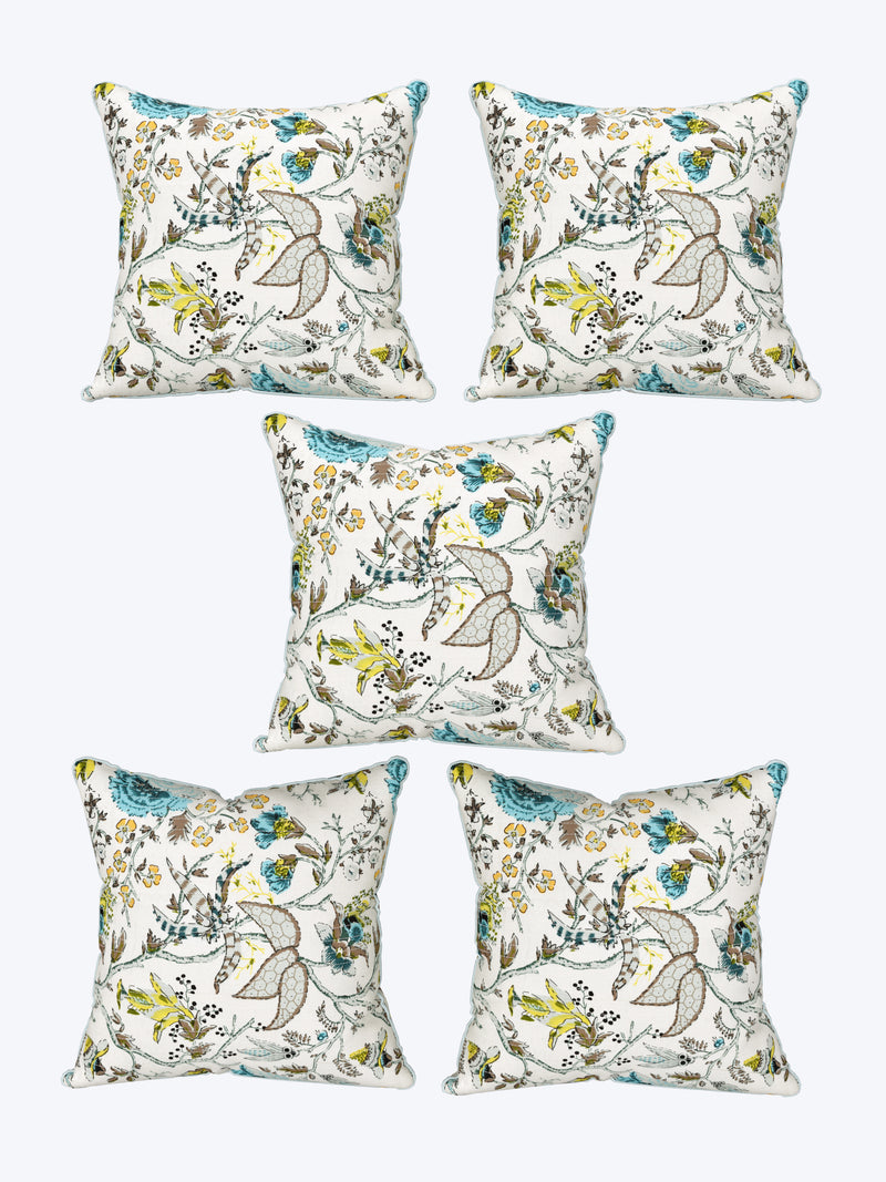 EasyGoods® 240 TC Pure Cotton Cushion Covers, (16x16 Inch) Jaipuri Anokhi Floral Prints, Premium Sofa and Bedroom Decor Accessories (Botonique Blue)