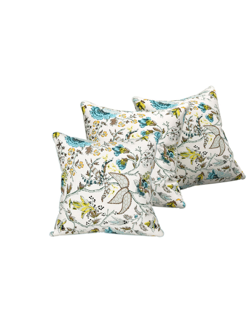 EasyGoods® 240 TC Pure Cotton Cushion Covers, (16x16 Inch) Jaipuri Anokhi Floral Prints, Premium Sofa and Bedroom Decor Accessories (Botonique Blue)