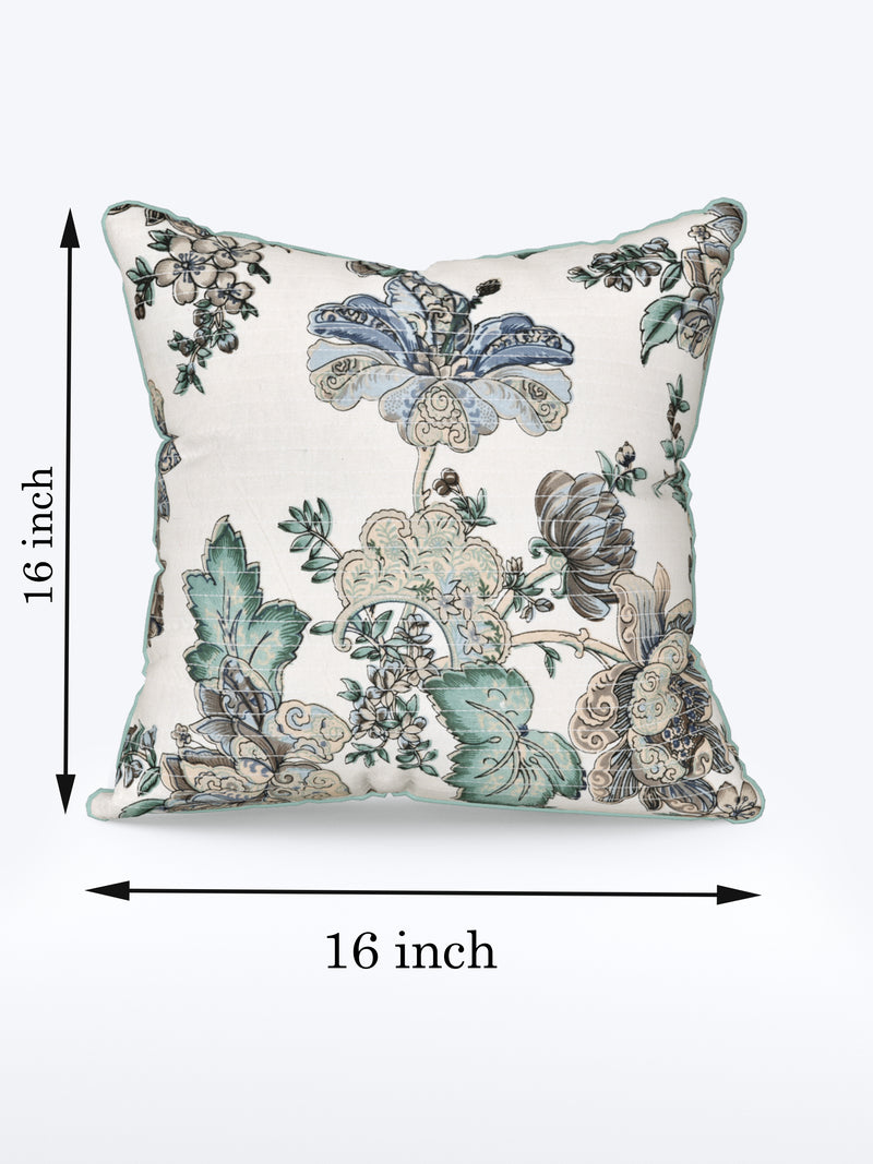 Floral Green Anokhi Cotton Cushion Covers - 16x16 Inches