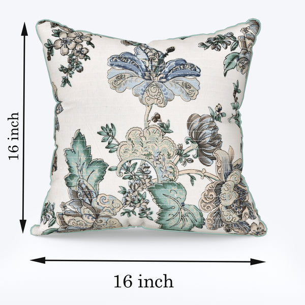 Floral Green Anokhi Cotton Cushion Covers - 16x16 Inches