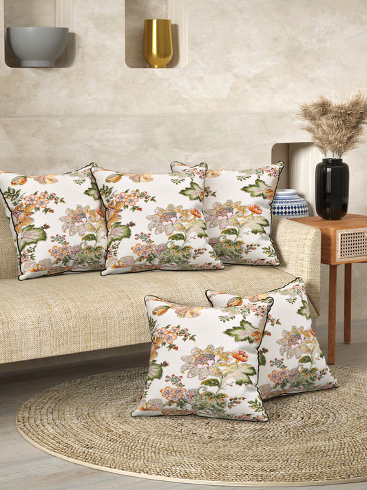 Floral Gold Anokhi Cotton Cushion Covers - 16x16 Inches