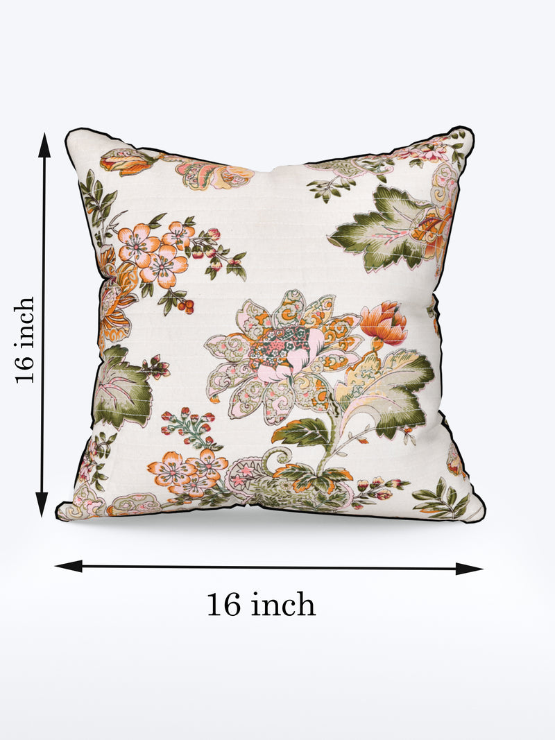 Floral Gold Anokhi Cotton Cushion Covers - 16x16 Inches
