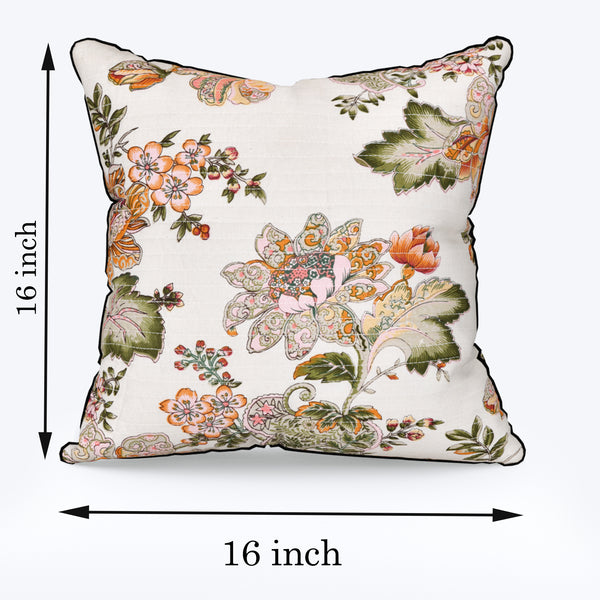 Floral Gold Anokhi Cotton Cushion Covers - 16x16 Inches