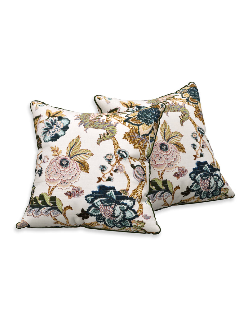 EasyGoods® 240 TC Pure Cotton Cushion Covers, (16x16 Inch) Jaipuri Anokhi Floral Prints, Premium Sofa and Bedroom Decor Accessories (Cream)