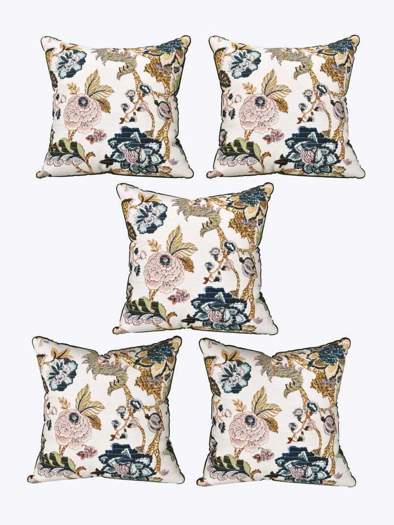 EasyGoods® 240 TC Pure Cotton Cushion Covers, (16x16 Inch) Jaipuri Anokhi Floral Prints, Premium Sofa and Bedroom Decor Accessories (Cream)