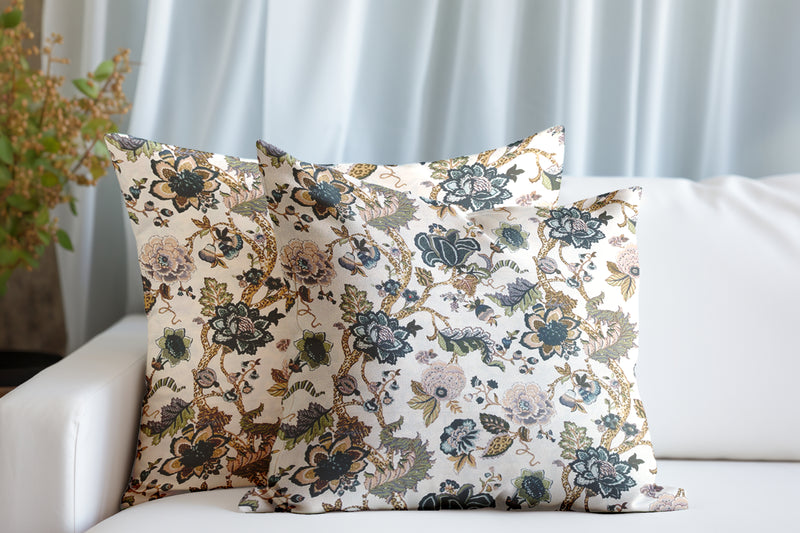 EasyGoods® 240 TC Pure Cotton Cushion Covers, (16x16 Inch) Jaipuri Anokhi Floral Prints, Premium Sofa and Bedroom Decor Accessories (Cream)