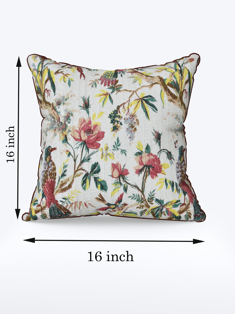 Peacker Cream Anokhi Cotton Cushion Covers - 16x16 Inches