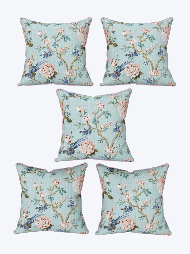 EasyGoods® 240 TC Pure Cotton Cushion Covers , (16x16 Inch) Jaipuri Anokhi Floral Prints, Premium Sofa and Bedroom Decor Accessories (Mogra Blue)