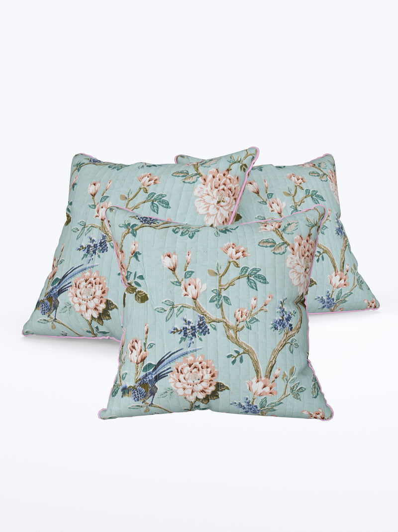 EasyGoods® 240 TC Pure Cotton Cushion Covers , (16x16 Inch) Jaipuri Anokhi Floral Prints, Premium Sofa and Bedroom Decor Accessories (Mogra Blue)