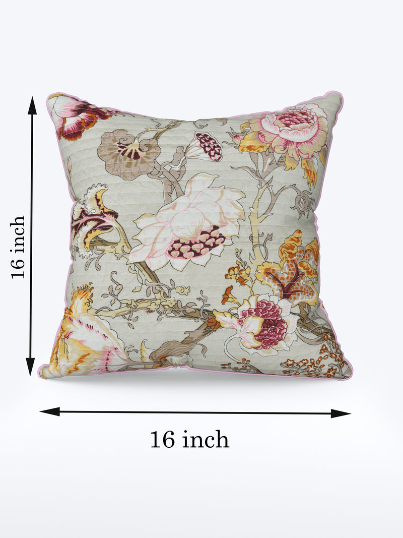 Floral Olive Anokhi Cotton Cushion Covers - 16x16 Inches