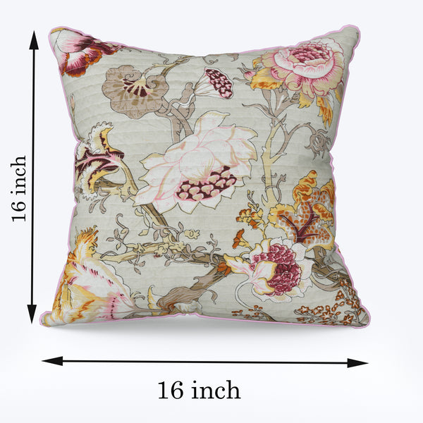 Floral Olive Anokhi Cotton Cushion Covers - 16x16 Inches