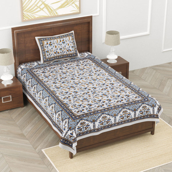 Annette Ethnic Printed Bedsheet - Blue - EasyGoods India
