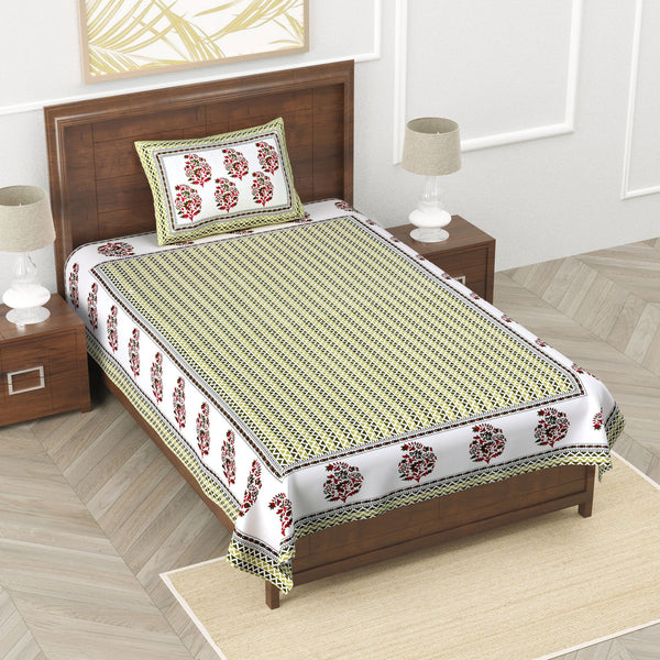 Annette Ethnic Printed Bedsheet - Green - EasyGoods India