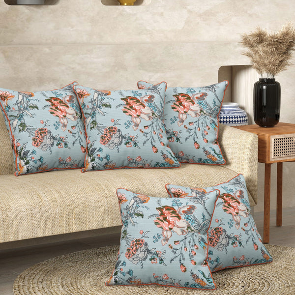 Aqua Blue Anokhi Cotton Cushion Covers - 16x16 Inches - EasyGoods India