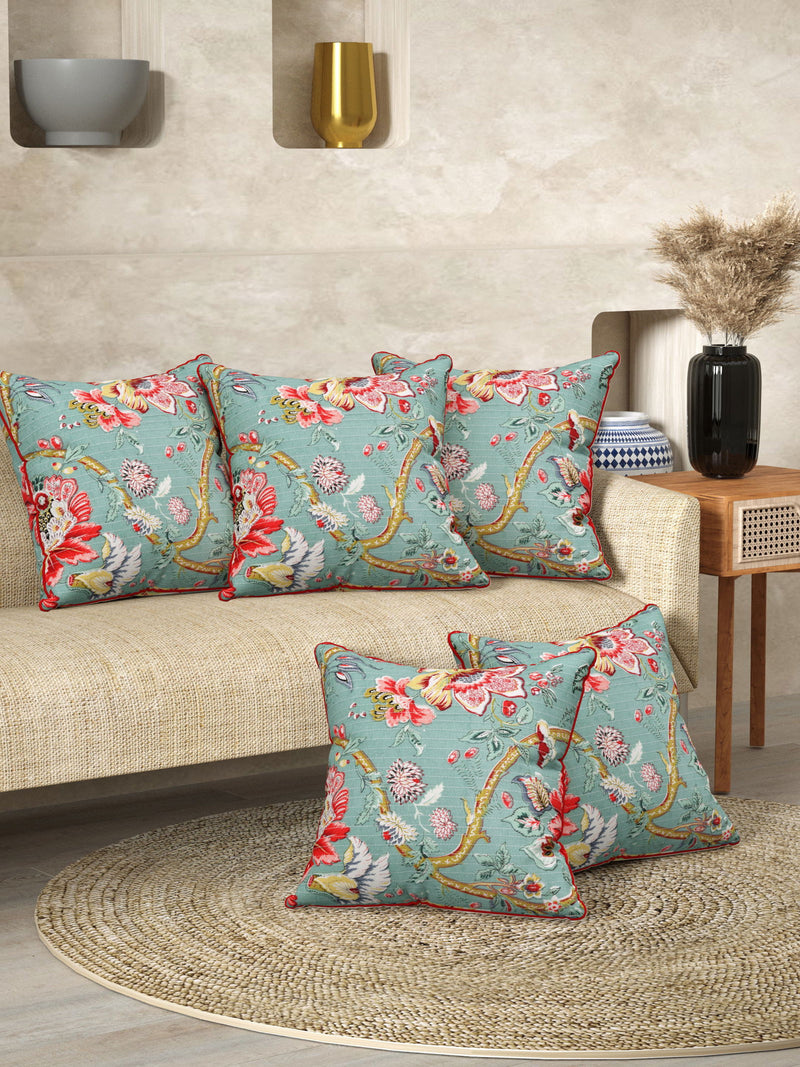 Aqua Green Anokhi Cotton Cushion Covers - 16x16 Inches - EasyGoods India