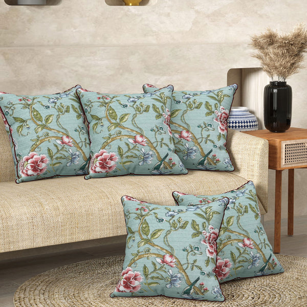 Aquatic Green Anokhi Cotton Cushion Covers - 16x16 Inches - EasyGoods India