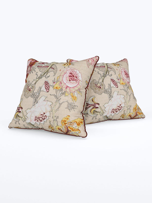 Beige  Anokhi Cotton Cushion Covers - 16x16 Inches