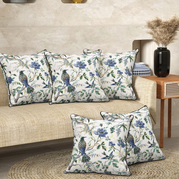 Bird Blue Anokhi Cotton Cushion Covers - 16x16 Inches - EasyGoods India
