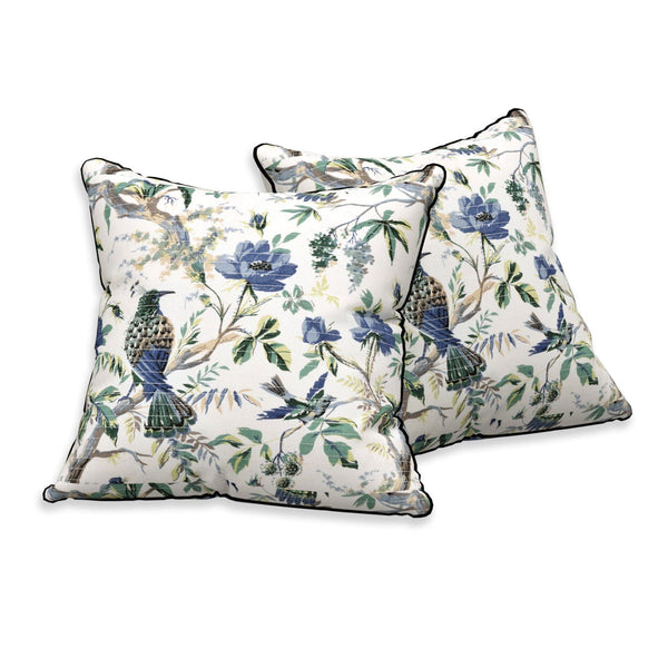 Bird Blue Anokhi Cotton Cushion Covers - 16x16 Inches