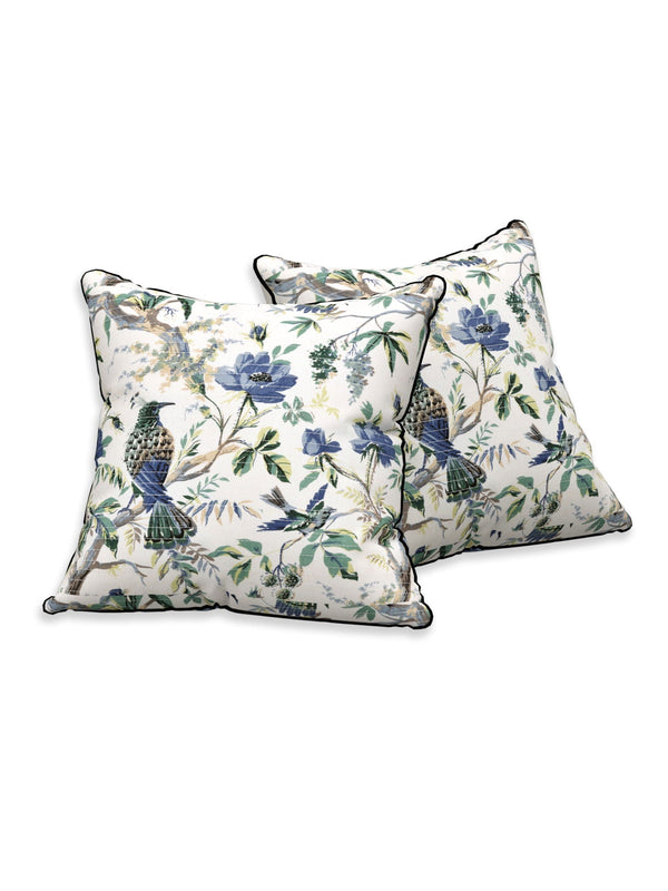 Bird Blue Anokhi Cotton Cushion Covers - 16x16 Inches