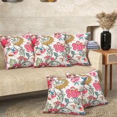Botanique Pink Anokhi Cotton Cushion Covers - 16x16 Inches - EasyGoods India