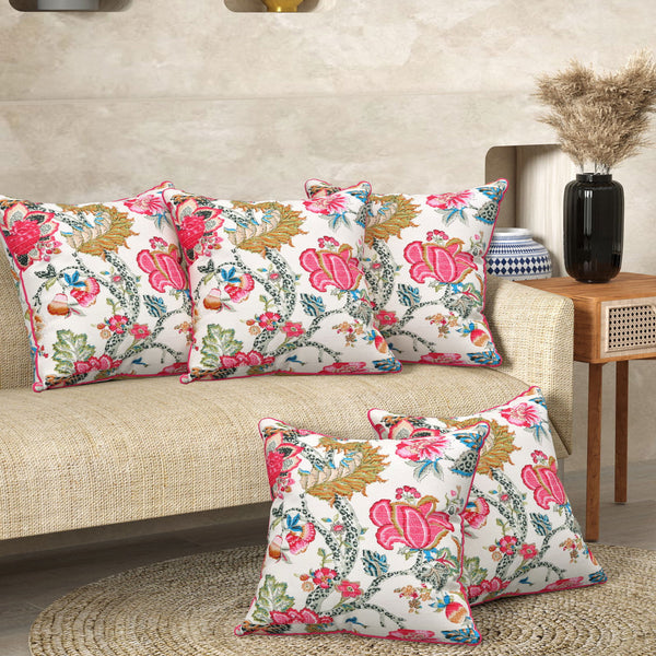 Botanique Pink Anokhi Cotton Cushion Covers - 16x16 Inches - EasyGoods India