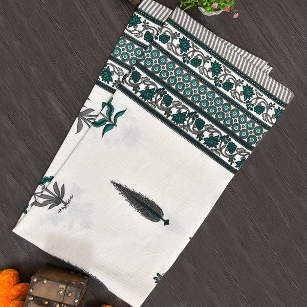 EasyGoods Cotton Hand Block Printed Soft Waffle Fabric Towel Set : 1 Bath Towel and 2 Hand Towel Garden Green - EasyGoods India