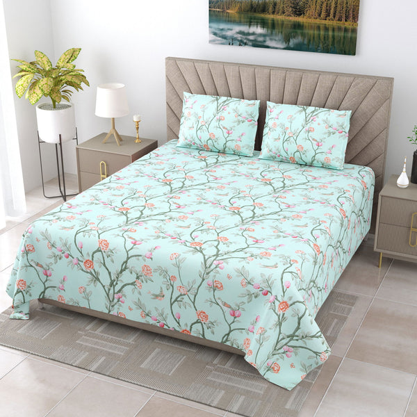 EasyGoods® Polycotton Bedsheet for Double Bed - Aquish Blue | Twilight King Size Bedsheet | Double Bedsheet with 2 Pillow Covers 108x108 Inch| Handcrafted Bed Sheets - EasyGoods India