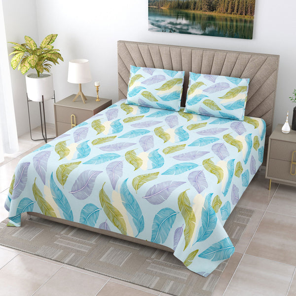 EasyGoods® Polycotton Bedsheet for Double Bed - Floral Leafy | Twilight King Size Bedsheet | Double Bedsheet with 2 Pillow Covers 108x108 Inch| Handcrafted Bed Sheets - EasyGoods India