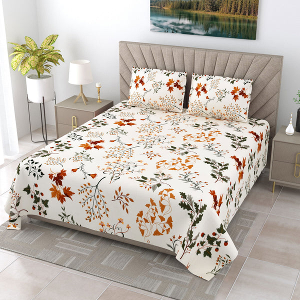 EasyGoods® Polycotton Bedsheet for Double Bed - Leafy Brown | Twilight King Size Bedsheet | Double Bedsheet with 2 Pillow Covers 108x108 Inch| Handcrafted Bed Sheets - EasyGoods India
