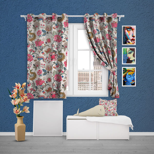 EasyGoods® Premium 240 TC 100% Cotton Anokhi Botanique Pink Curtains for Door Windows with Grommets for Living Room Bedroom - EasyGoods India