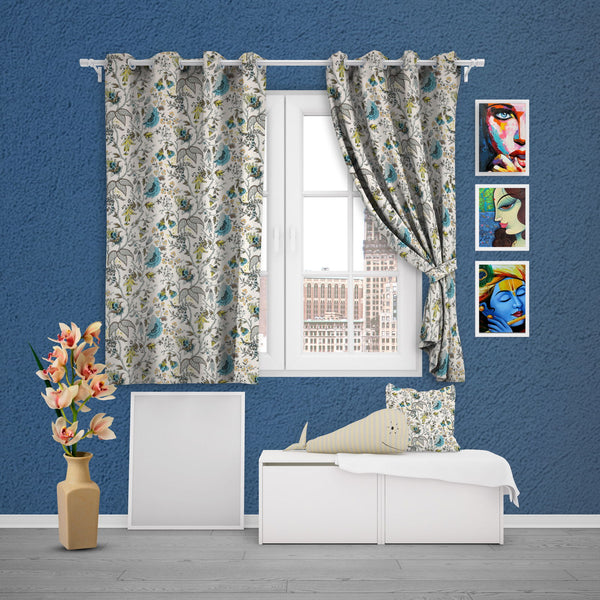 EasyGoods® Premium 240 TC 100% Cotton Anokhi Botonique Blue Curtains for Door Windows with Grommets for Living Room Bedroom - EasyGoods India