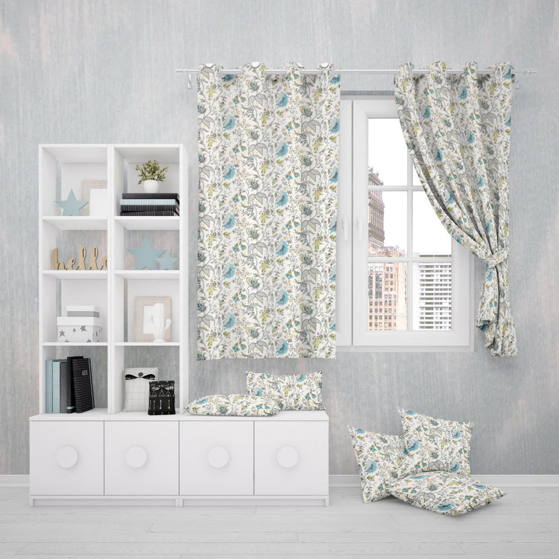EasyGoods® Premium 240 TC 100% Cotton Anokhi Botonique Blue Curtains for Door Windows with Grommets for Living Room Bedroom